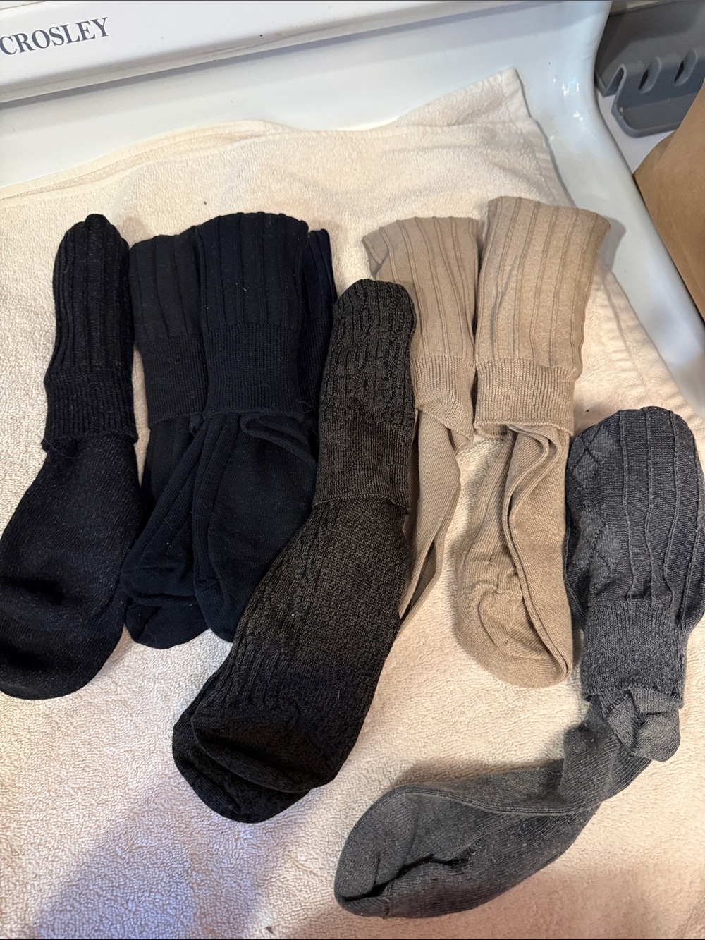 Men's Ribbed Crew Socks - Black, Tan, Gray 8 Pairs